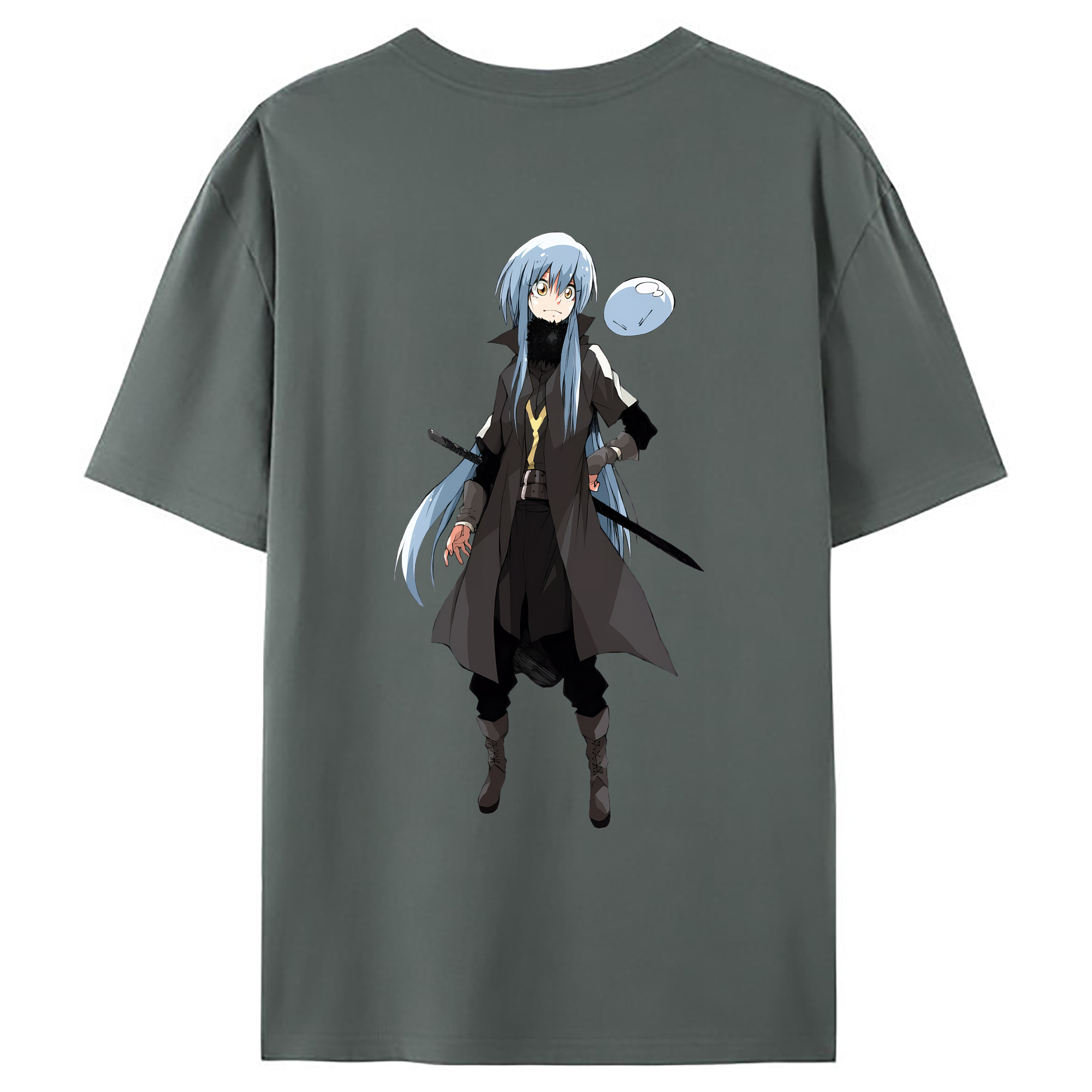 （画像用） 転スラ Regarding Reincarnated to Slime 綿100％ メンズ半袖Tシャツ（バックプリント） 通気性